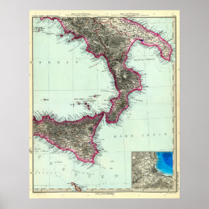 Poster Mapa do Sul de Itália e Malta (1891)