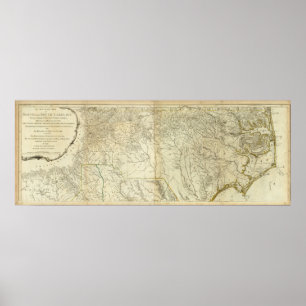 Pôster Mapa do sul e do North Carolina