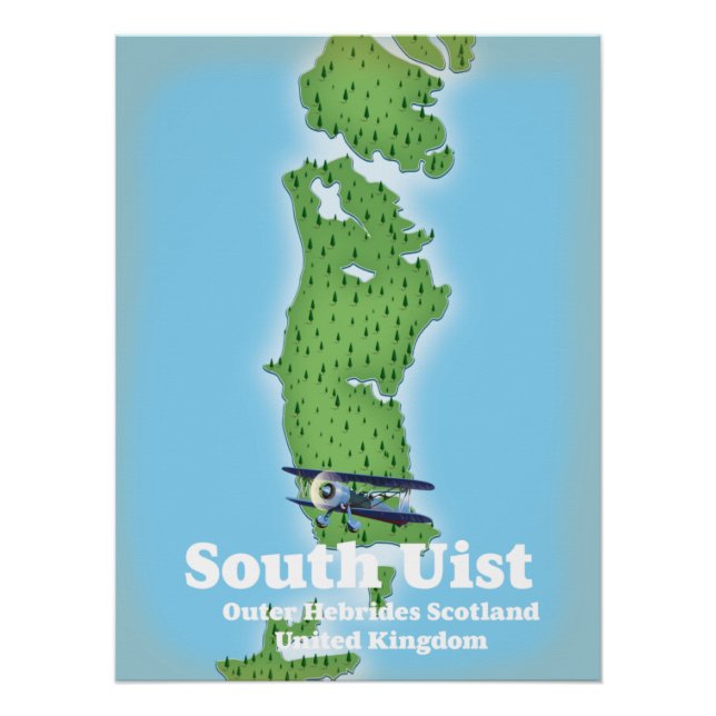 Pôster Mapa do Sul Uist Outer Hebrides Scotland (Frente)