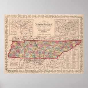 Pôster Mapa do Tennessee (1859)