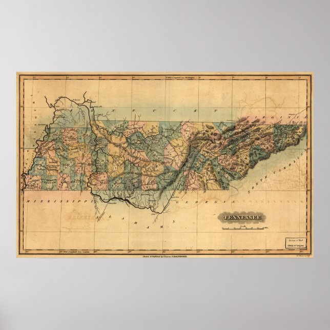 Poster Mapa do Tennessee em 1826 (Frente)
