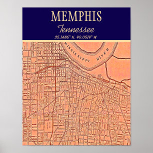 Poster Mapa do Tennessee Memphis