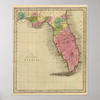 Poster Mapa do Território da Flórida 1842