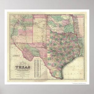Poster Mapa do território de Texas por Colton 1872