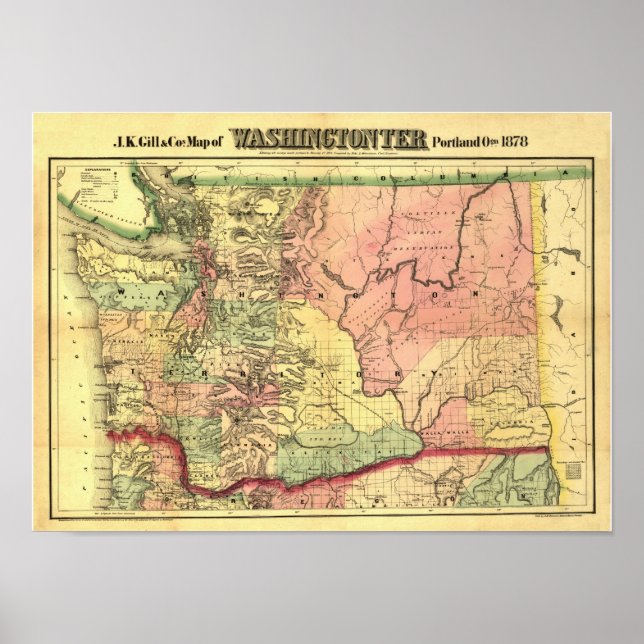 Poster Mapa do Território de Washington 1878 (Frente)