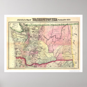 Pôster Mapa do território de Washington pela brânquia