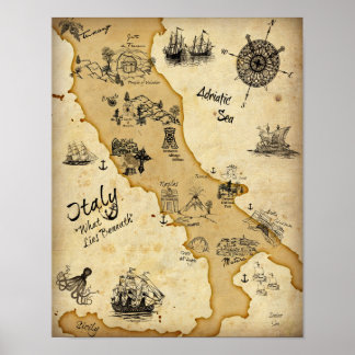 Poster Mapa do tesouro na Itália - O que está por baixo