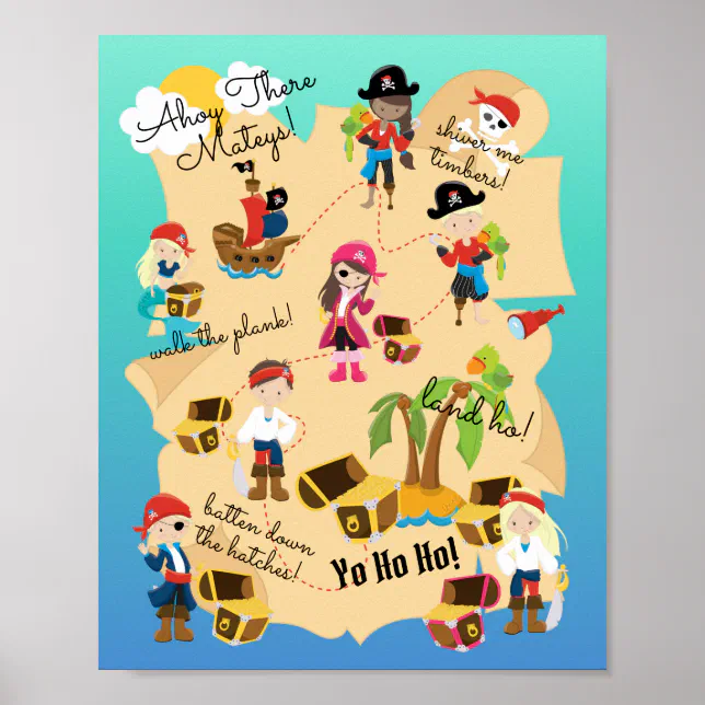Poster Mapa do tesouro pirata personalizado e divertido