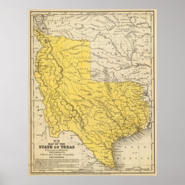 Pôster Mapa do Texas (1847) (Frente)