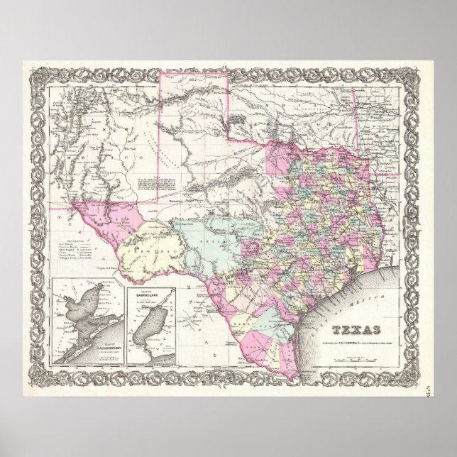 Pôster Mapa do Texas (1855) (Frente)