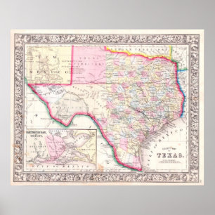 Poster Mapa do Texas, 1864