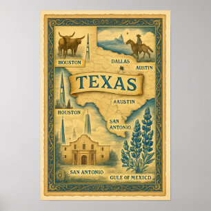 Poster Mapa do Texas, 1885
