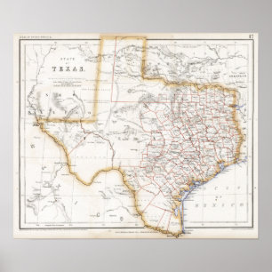Poster Mapa do Texas de 1857