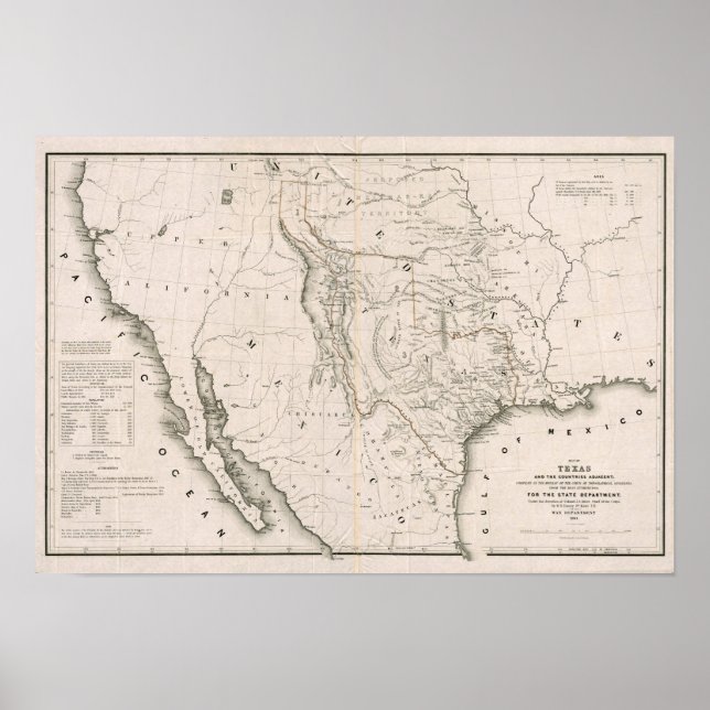 Pôster Mapa Do Texas E Dos Países Adjacentes (Frente)