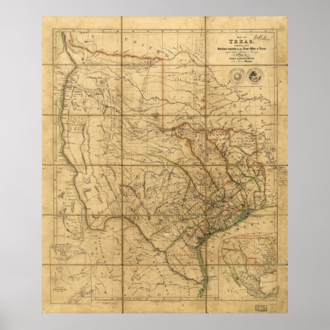 Poster Mapa do Texas por John Arrowsmith (1841) (Frente)