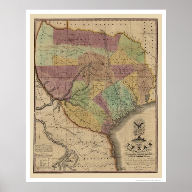Poster Mapa Do Texas Por Stephen Austin 1837 (Frente)