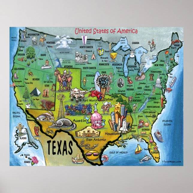Pôster Mapa do TX USA (Frente)