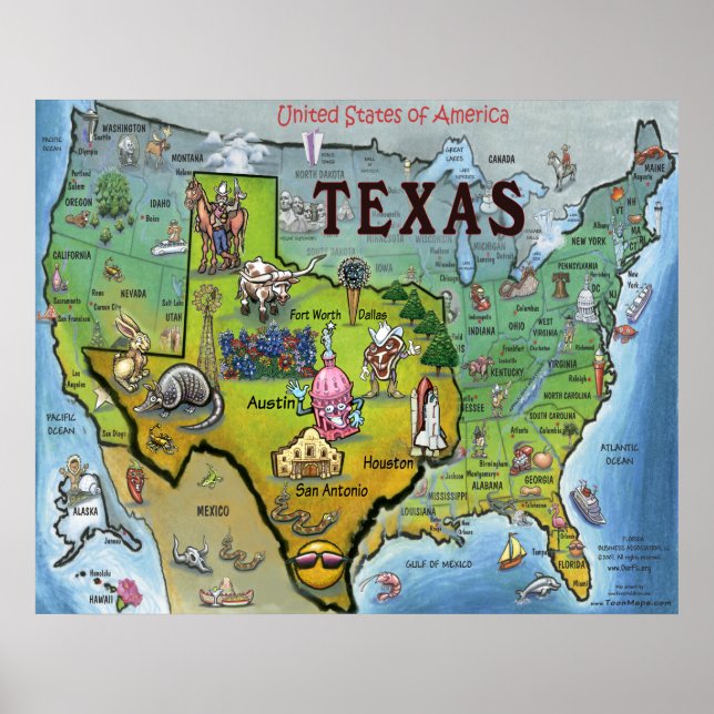 Pôster Mapa do TX USA (Frente)