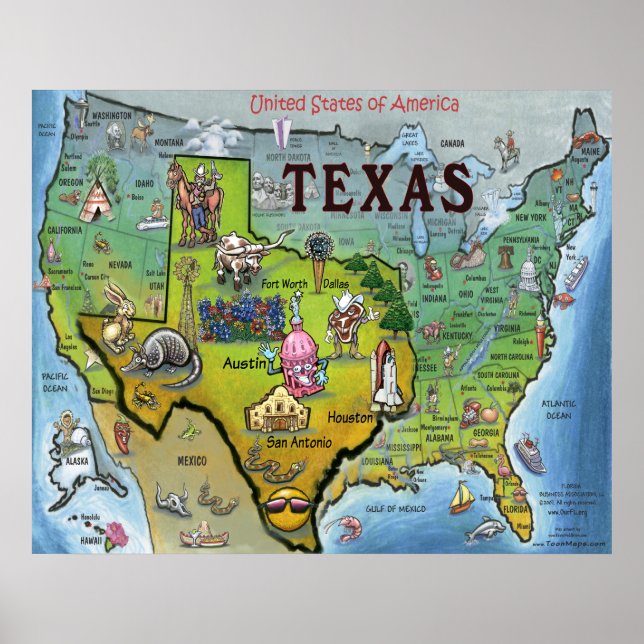 Pôster Mapa do TX USA (Frente)