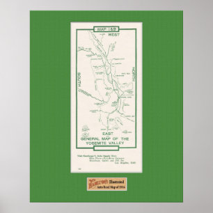 Poster Mapa do Vale de Yosemite, em 1914