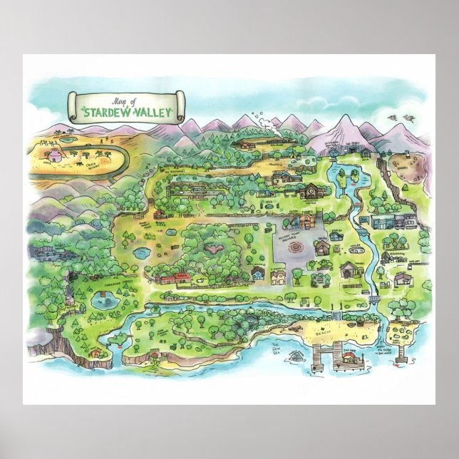 Poster Mapa do Vale do Stardew (Frente)