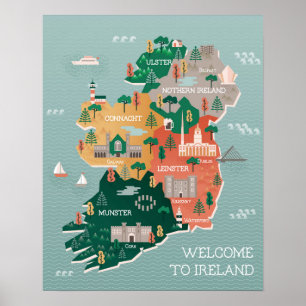 Pôster Mapa do viagem de marcos & de cidades de Ireland  