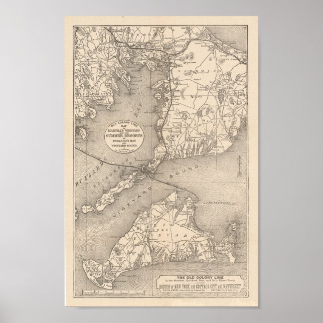 Poster Mapa do Vineyard Marthas Marthas, antiga Colônia F (Frente)