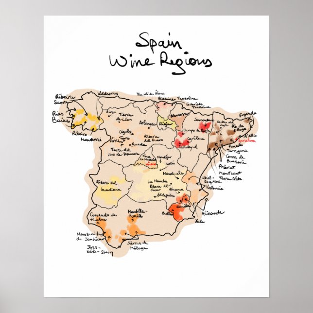Poster Mapa do vinho da Espanha (Frente)