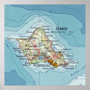 Poster Mapa do Vintae Oahu