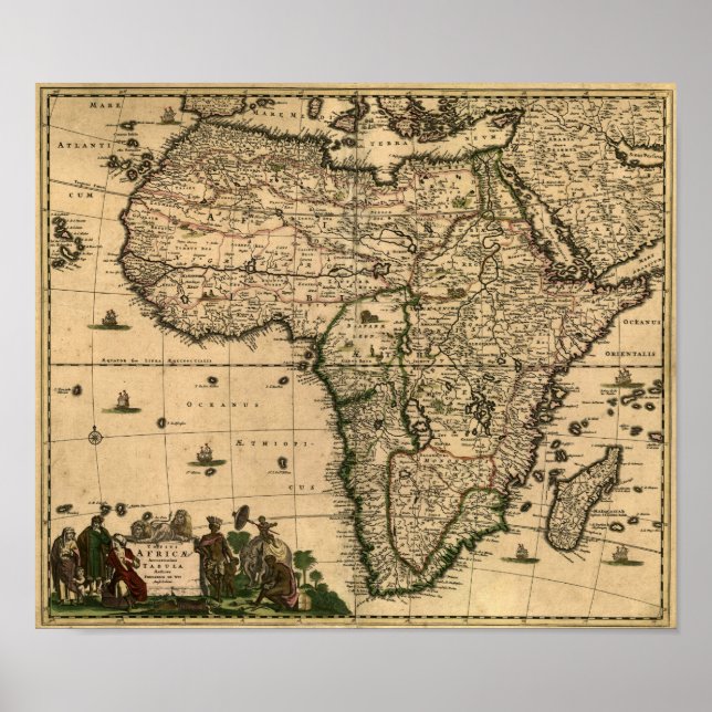 Poster Mapa do Vintage 1688 para a África (Frente)