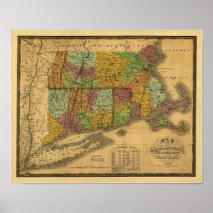 Poster Mapa do Vintage 1831 - Southern New England
