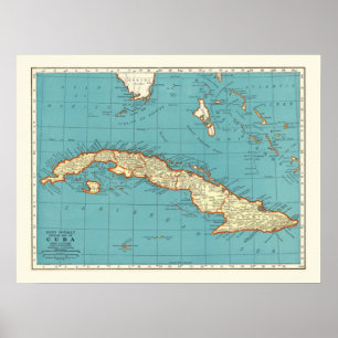 Poster Mapa do Vintage 18x24 em Cuba