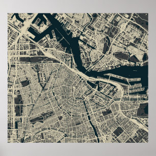 Poster Mapa do Vintage Amsterdam: Retrominimalista