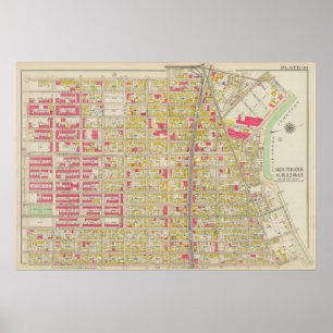 Poster Mapa do Vintage Brooklyn George Washington Broml