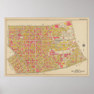 Poster Mapa do Vintage Brooklyn George Washington Broml