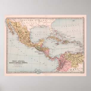 Poster Mapa do Vintage Caribe e da América Latina (1871)