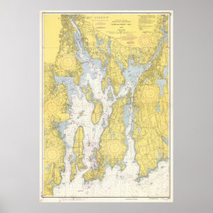 Poster Mapa do vintage da baía de Narragansett (1852)
