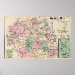 Poster Mapa do vintage da baía New York da ostra (1873)