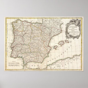 Pôster Mapa do vintage da espanha (1775)