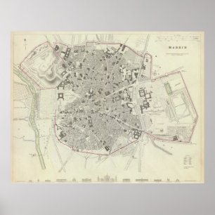 Poster Mapa do vintage da espanha de Madrid (1831)