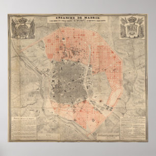 Pôster Mapa do vintage da espanha de Madrid (1861)