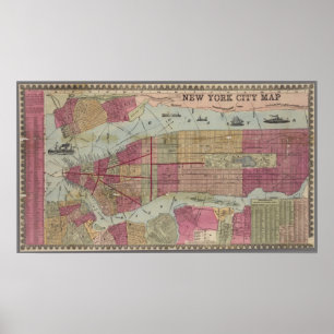 Poster Mapa do vintage da Nova Iorque
