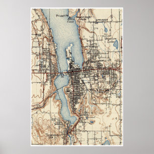 Poster Mapa do vintage da Olympia Washington (1934)
