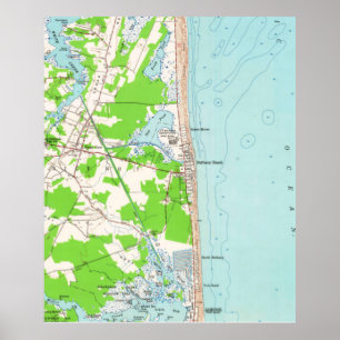 Poster Mapa do vintage da praia Delaware de Bethany