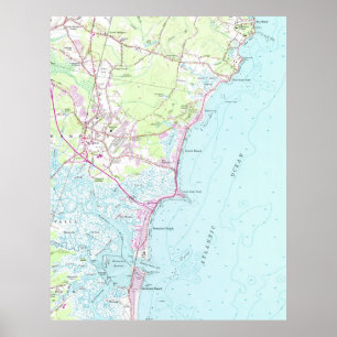 Pôster Mapa do vintage da praia NH de Hampton (1957)