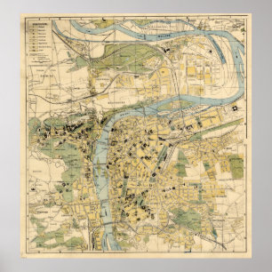 Poster Mapa do vintage da república checa de Praga (1905