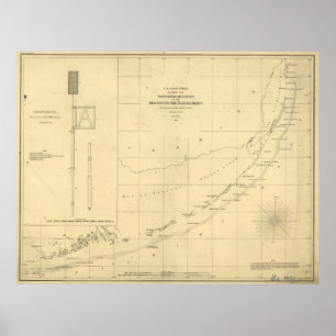 Poster Mapa do vintage das chaves de Florida (1861)