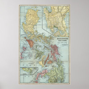 Poster Mapa do vintage das Filipinas (1898)