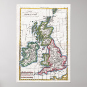 Pôster Mapa do vintage das ilhas britânicas (1780)