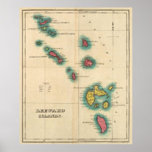 Poster Mapa do vintage das ilhas de Leeward (1822)